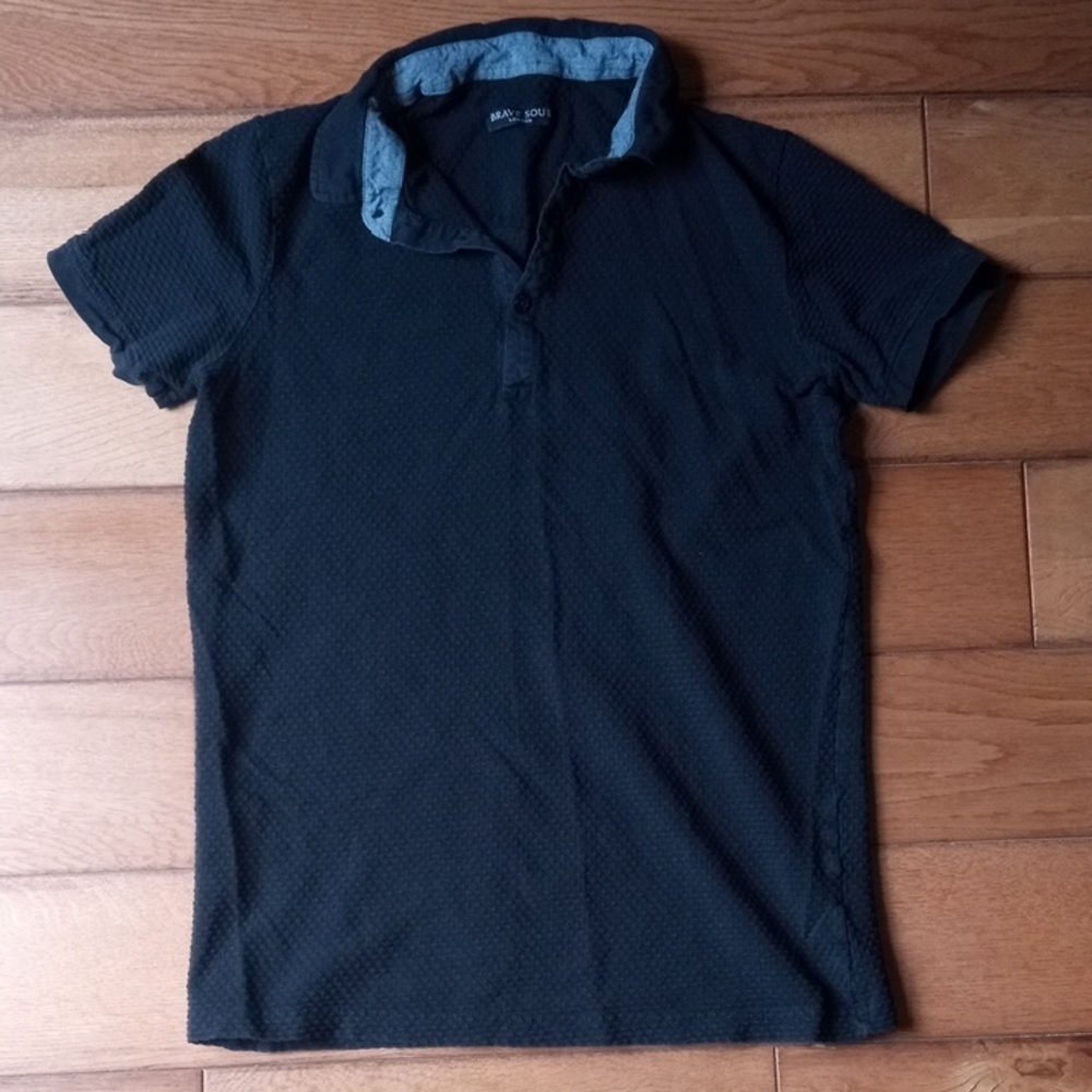 Brave Soul Black Textured Polo